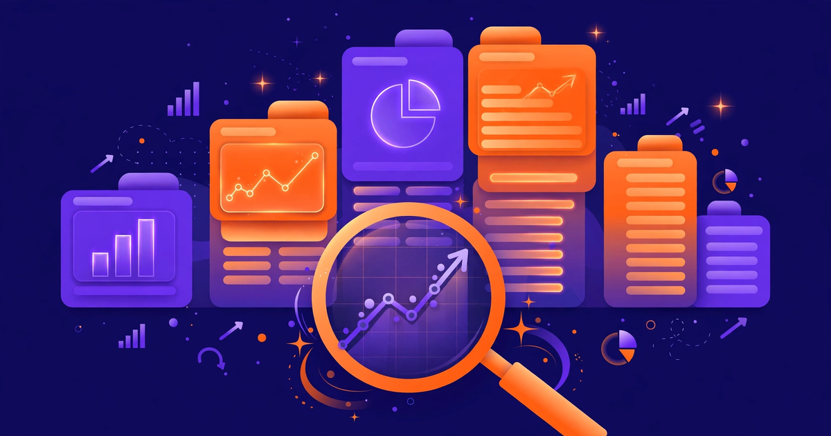 SEO trends in 2026: a search results page rising like a skyline with charts and a magnifying glass